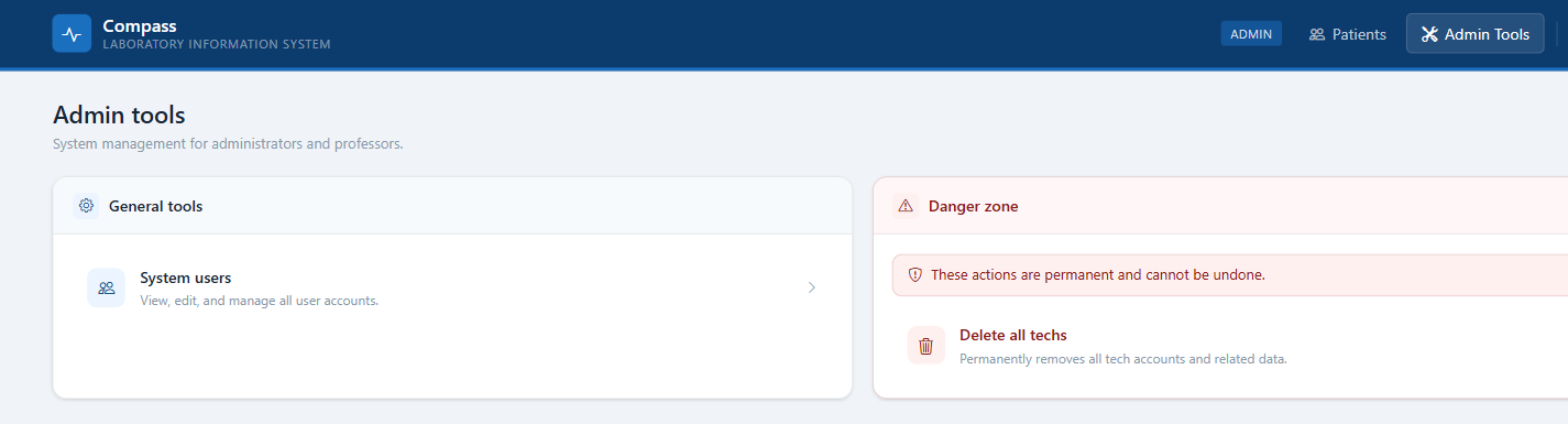 Compass LIS Admin Dashboard Screenshot